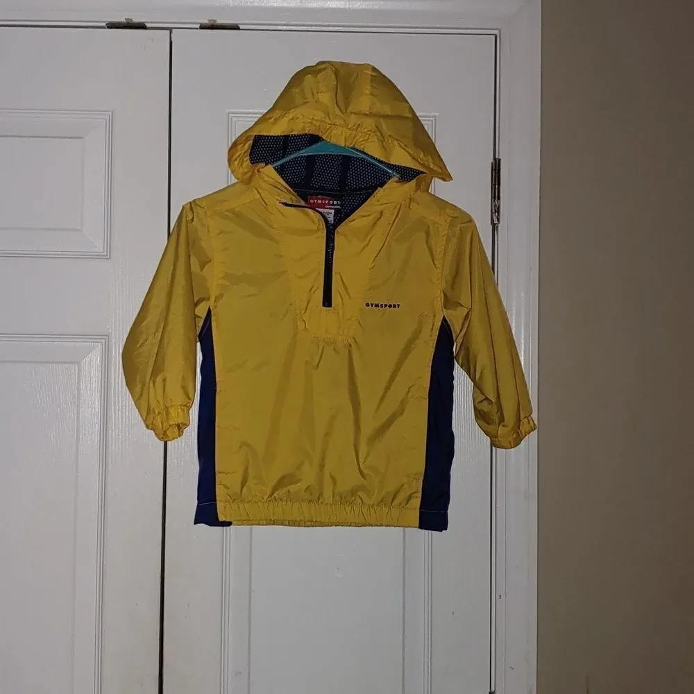 VTG Gymboree Gymsport yellow navy hooded windbreaker rain jacket Sz M (3/4) NWOT